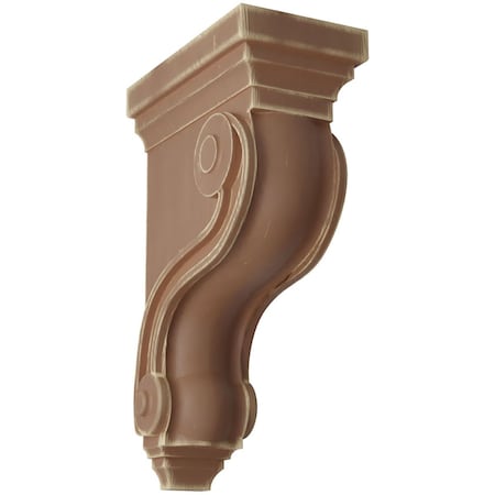 Ekena Millwork 3 3/8"W x 6 1/2"D x 10 1/2"H Boston Traditional Scroll Wood Vintage Decor Corbel, Weathered Brown CORWD03X06X10TSBR